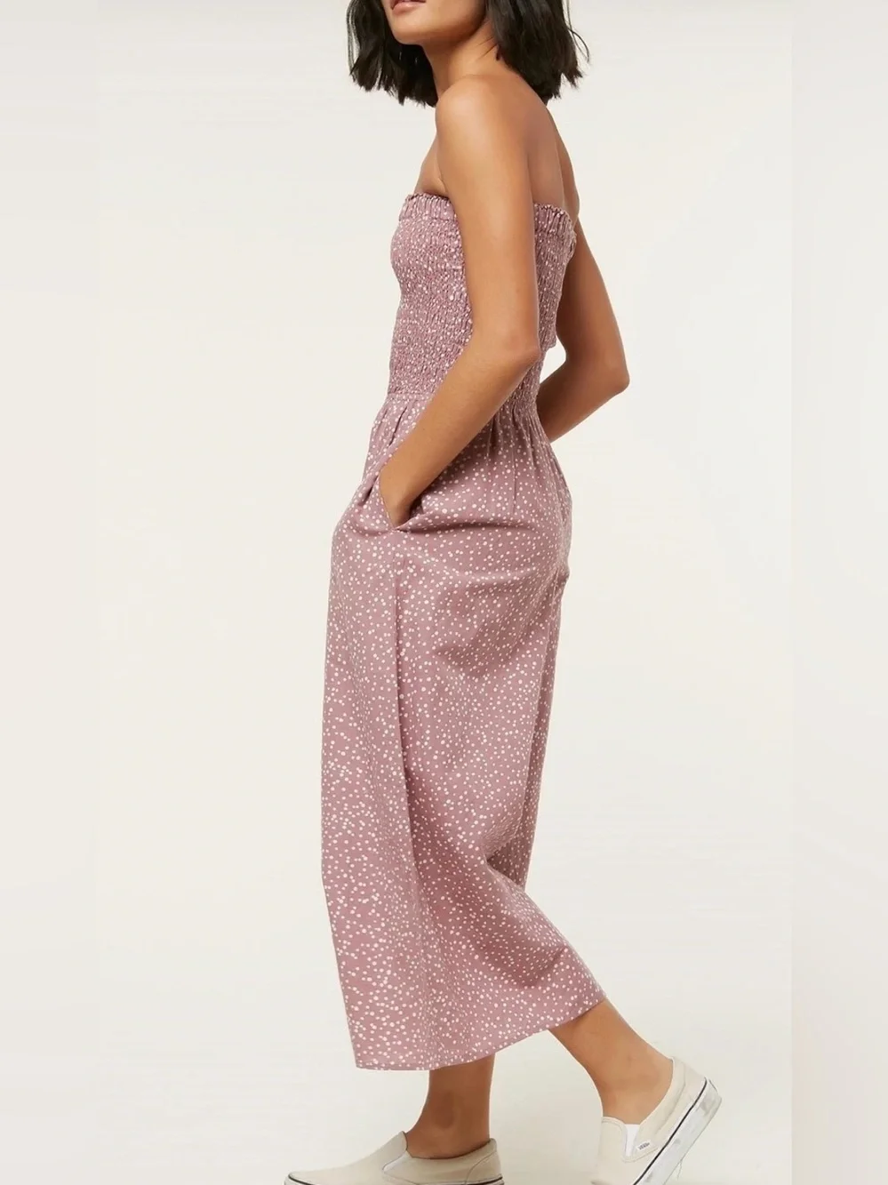 O'Neill Dusty Rose Smocked Strapless Wide-Leg Jumpsuit